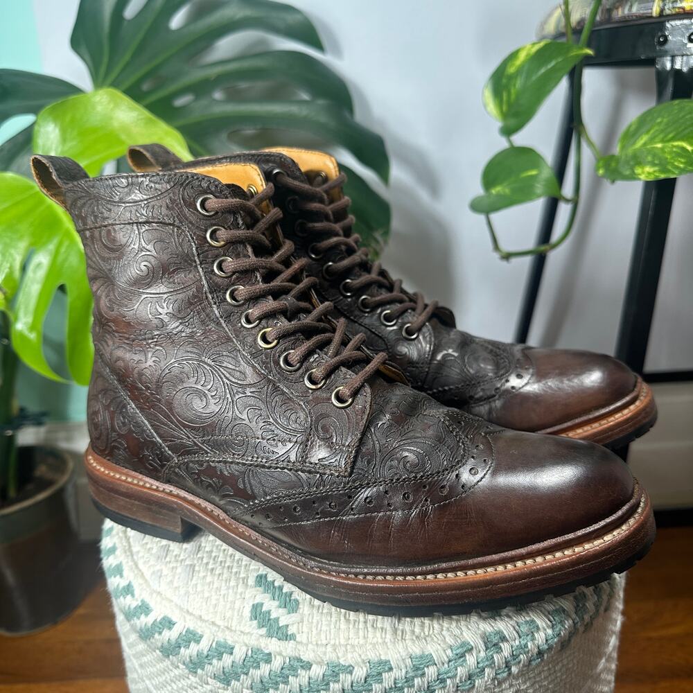 Stacy Adams Brown Embossed Leather Wingtip Boots